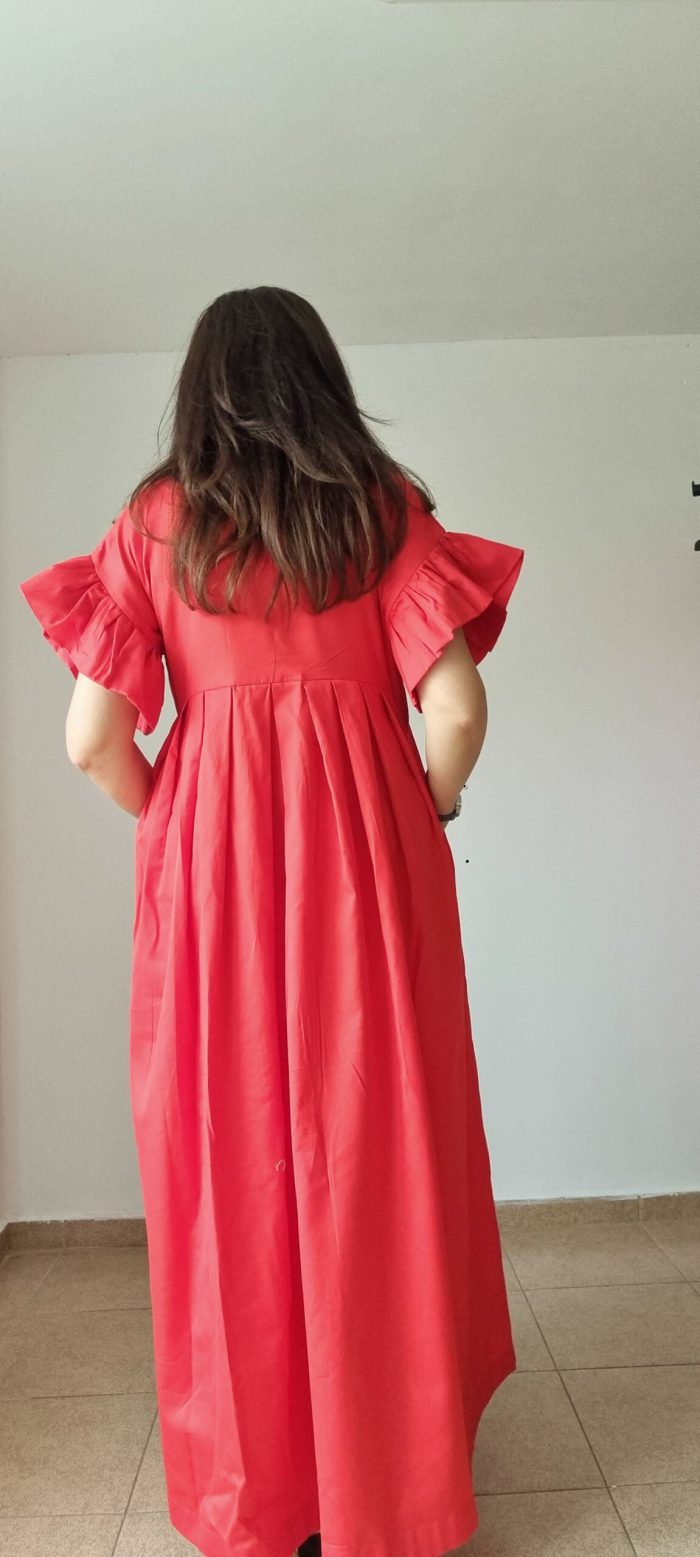 bohemian maxi pleated red dress