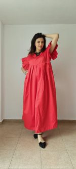 bohemian maxi pleated red dress