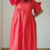 bohemian maxi pleated red dress