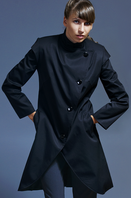 asymmetric women's trench coat in black