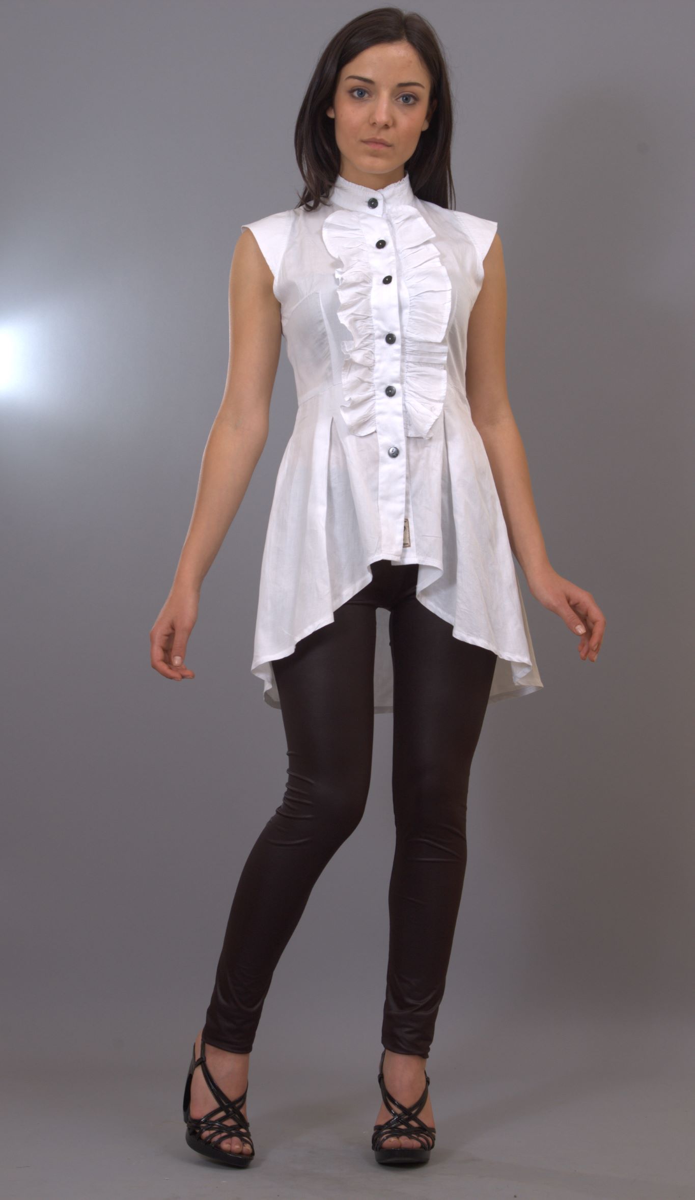 Asymmetric white long shirt for every women