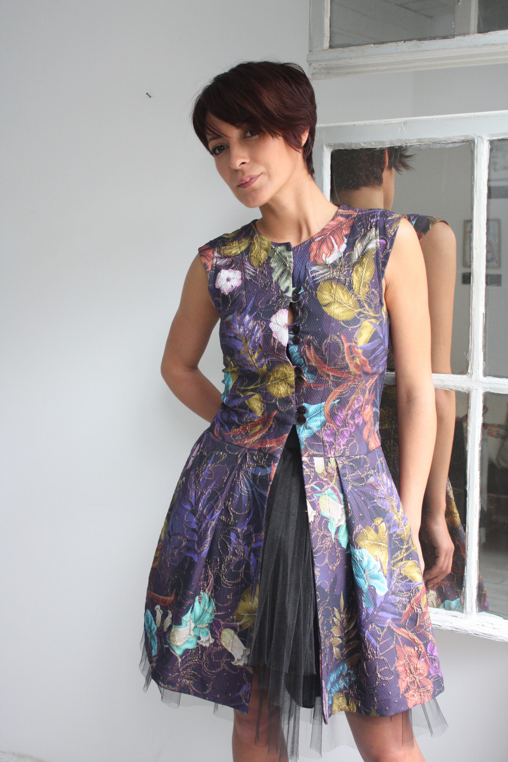 Floral print mini kaftan shirt dress