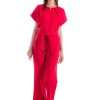 This red LOVE jumpsuit for women is made from high-quality viscose fabric that exudes luxury while ensuring maximum comfort