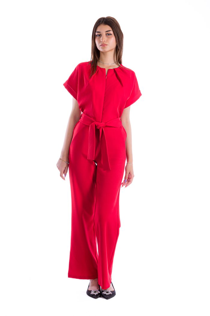 This red LOVE jumpsuit for women is made from high-quality viscose fabric that exudes luxury while ensuring maximum comfort