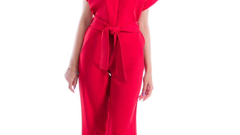 This red LOVE jumpsuit for women is made from high-quality viscose fabric that exudes luxury while ensuring maximum comfort