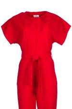 This red LOVE jumpsuit for women is made from high-quality viscose fabric that exudes luxury while ensuring maximum comfort