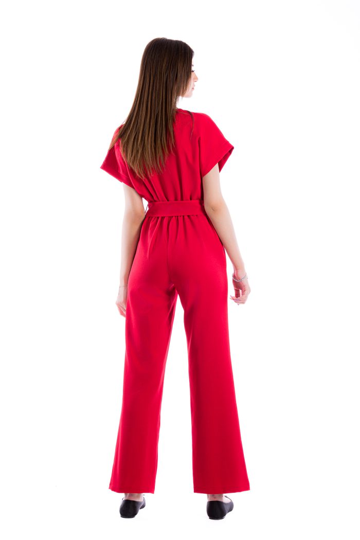 This red LOVE jumpsuit for women is made from high-quality viscose fabric that exudes luxury while ensuring maximum comfort