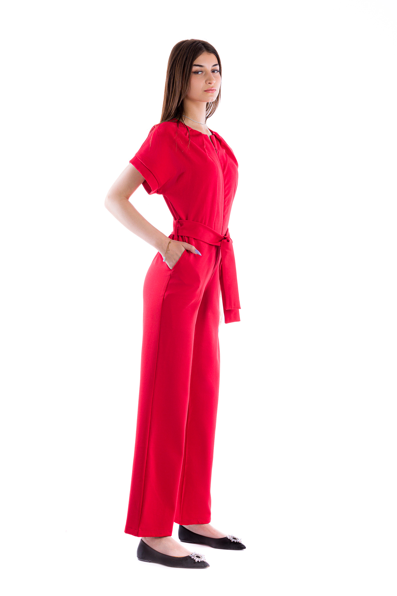 This red LOVE jumpsuit for women is made from high-quality viscose fabric that exudes luxury while ensuring maximum comfort