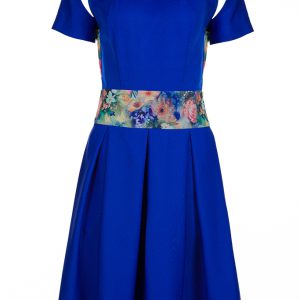 Cut-out Half-sleeved Pleated Dress in fabulous royal blue.