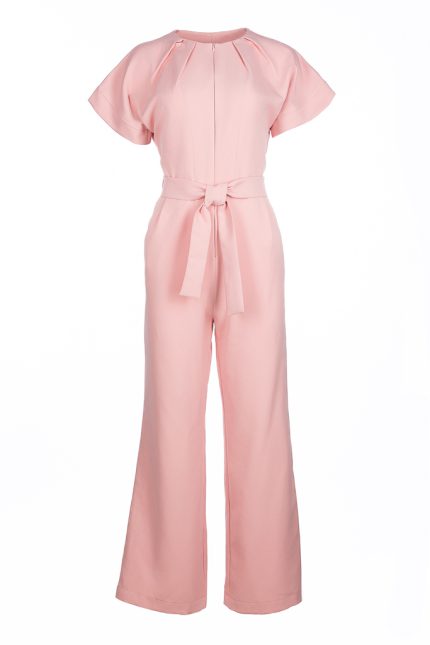 blush pink wide leg jumpsuit women handmade BIBI SAKALIEVA front view