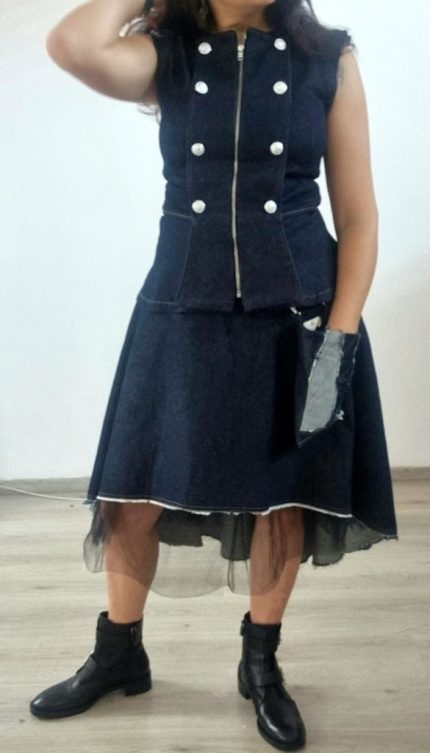 Denim Asymmetric Midi Skirt