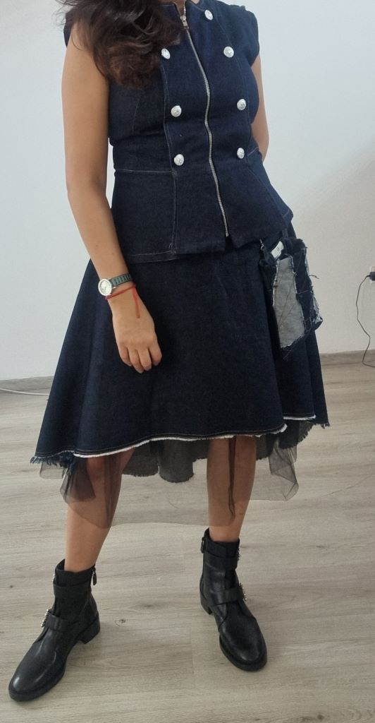 Denim Asymmetric Midi Skirt
