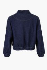 Denim bomber jacket dark indigo premium denim with elastic hem, cuffs and metal zipper – designer unisex outerwear by BIBI SAKALIEVA