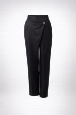 black trousers for women with wrap front overlap asymmetric waist and cuffed hem by BIBI SAKALIEVA