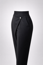 black trousers for women with wrap front overlap asymmetric waist and cuffed hem by BIBI SAKALIEVA