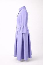 Handmade purple dress with open back, elbow-length sleeves and hidden pockets