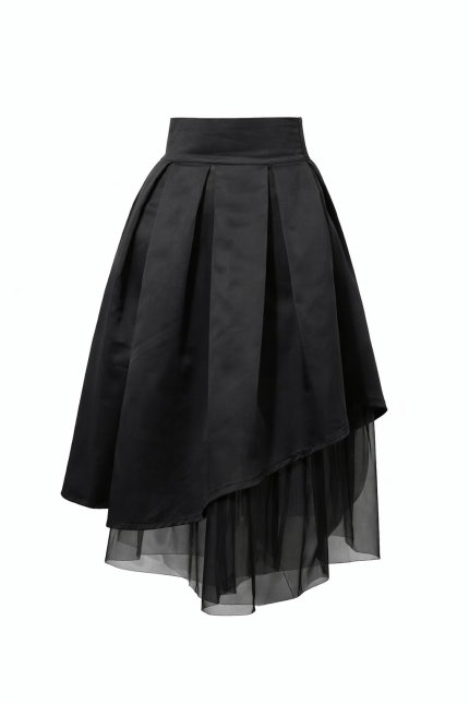 Asymmetrical black skirt with tulle underlayer, modern feminine design