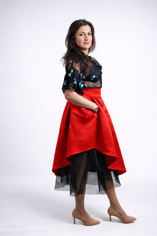 true red asymmetrical satin skirt Bibi Sakalieva.side1