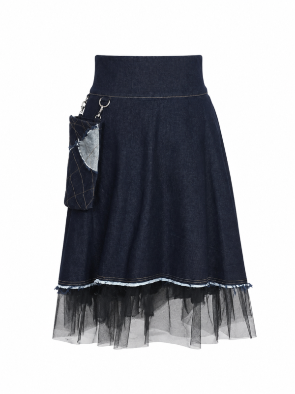 Asymmetric Denim Midi Skirt with Tulle and Removable Pocket by BIBI SAKALIEVA - Image 7