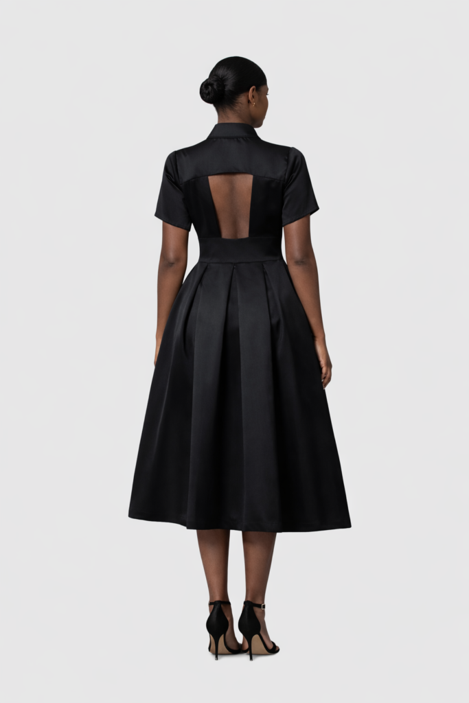 Black Midi Dress with Open Back and Removable Tulle Skirt