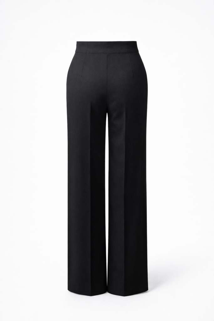 High-Waisted Black Tailored Trousers with Pocket Button Fastening
