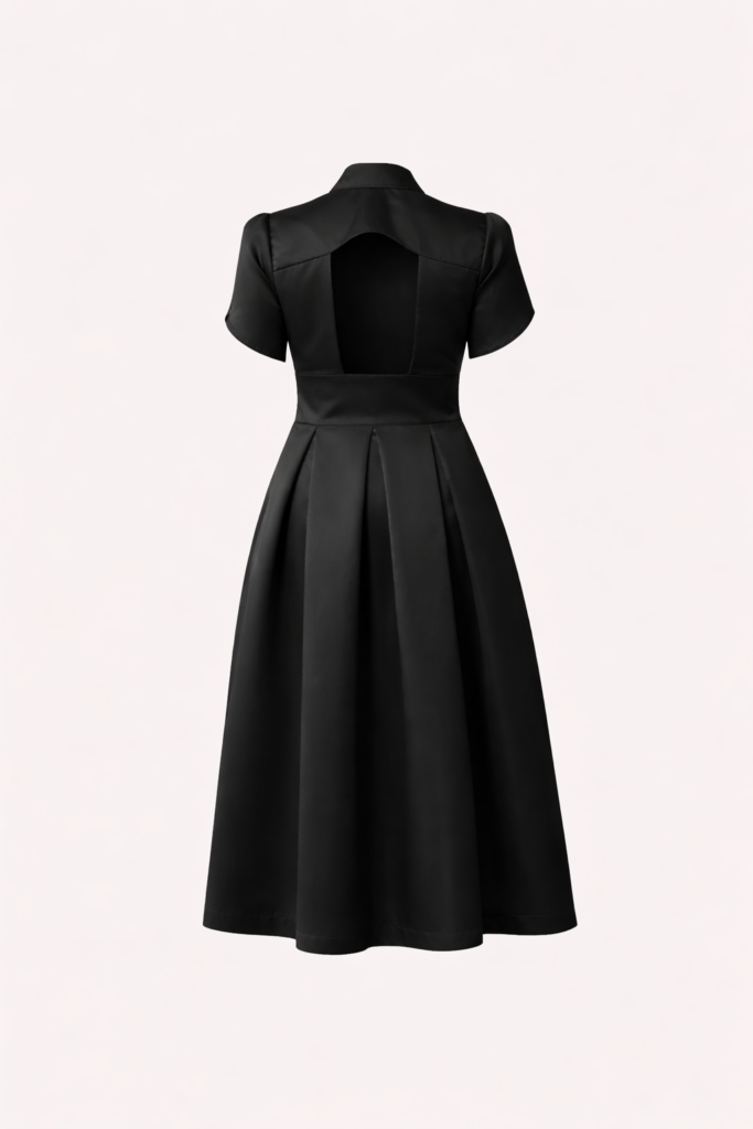 Black Midi Dress with Open Back and Removable Tulle Skirt