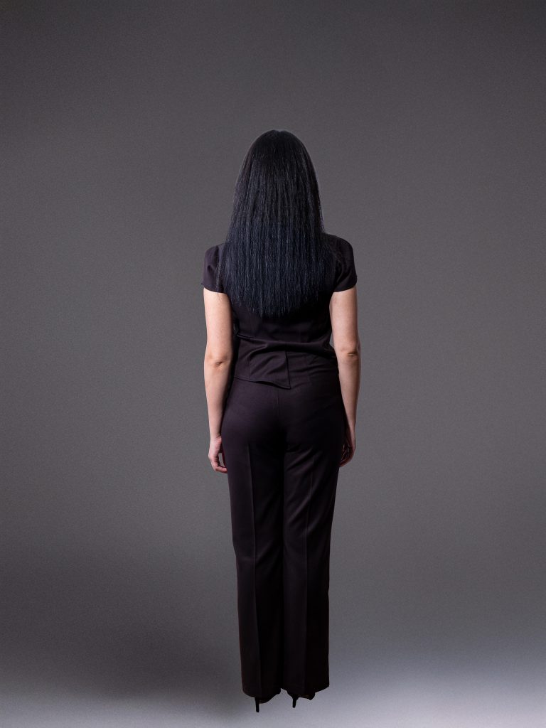 High-Waisted Black Tailored Trousers with Pocket Button Fastening