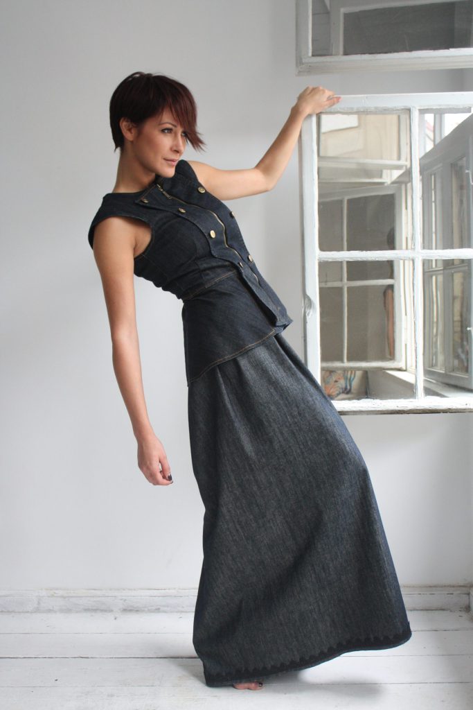 Dark Indigo Denim Peplum Vest – Structured Designer Top