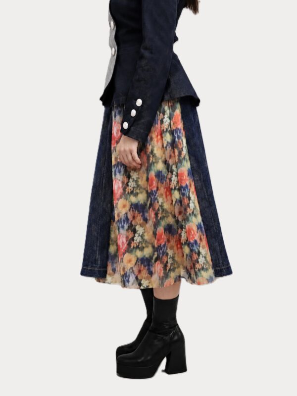 Indigo Denim Midi Skirt with Detachable Lace Skirt and Detachable Denim Pouch - Image 5
