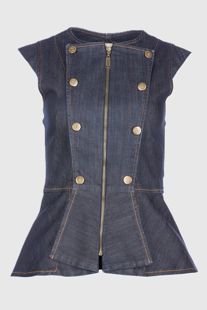 Dark Indigo Denim Peplum Vest – Structured Designer Top