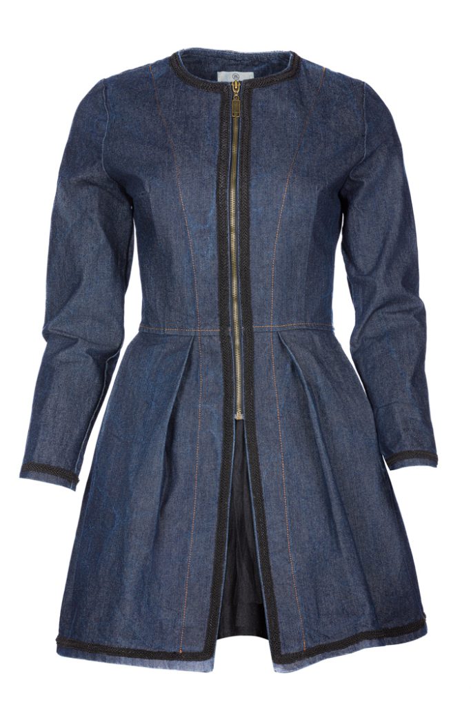 Indigo denim coat for women with fit and flare silhouette by BIBI SAKALIEVA
