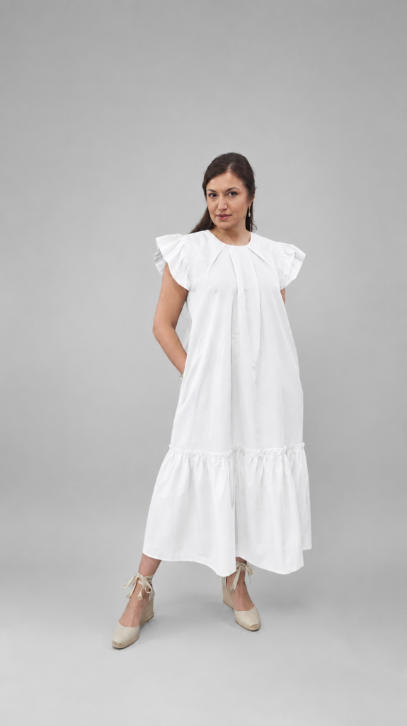 White Linen A-Line Maxi Dress with Pockets