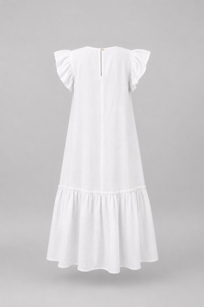 A-line Linen White maxi dress