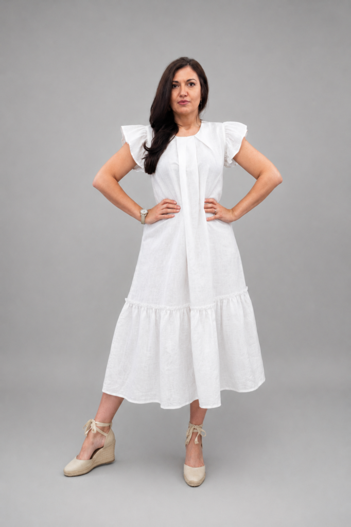 White Linen A-Line Maxi Dress with Pockets