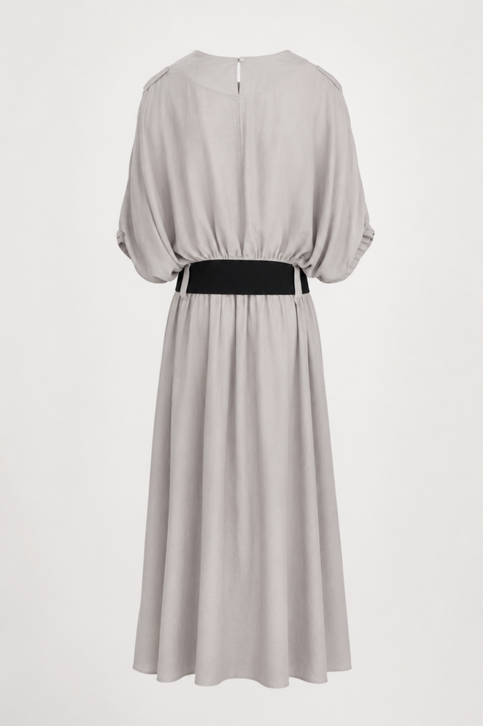 Violet Mist Maxi Dress in smoky grey linen by Bibi Sakalieva