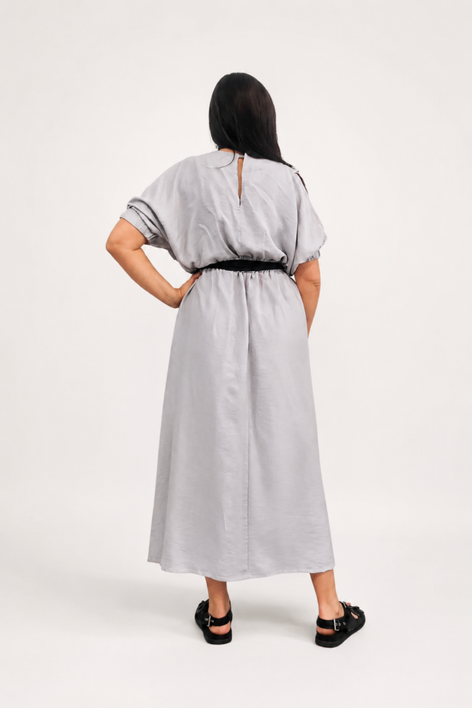 Violet Mist Maxi Dress in smoky grey linen by Bibi Sakalieva