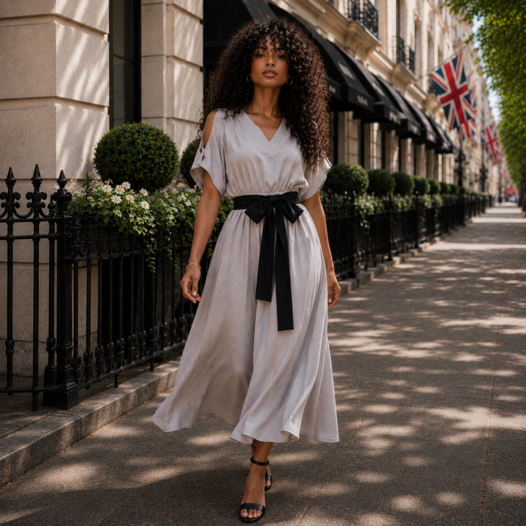 Violet Mist Maxi Dress in smoky grey linen by Bibi Sakalieva