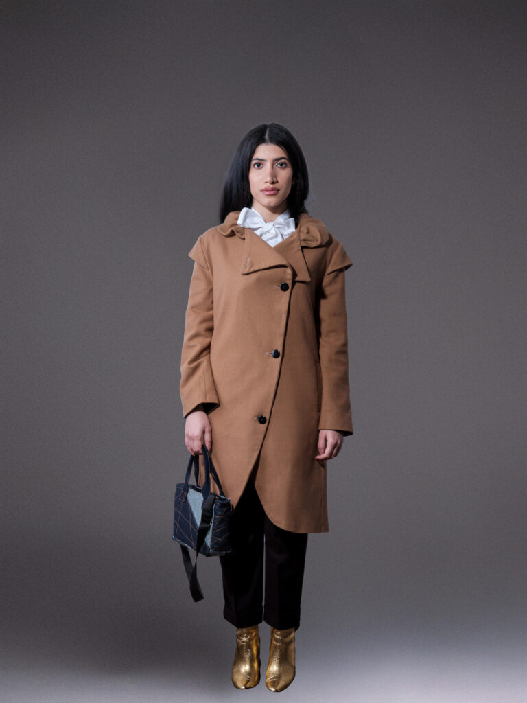 Camel Asymmetrical Wool Coat with Sculptural Collar by BIBI SAKALIEVA