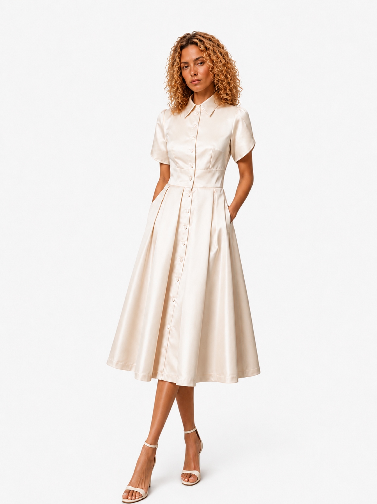 Off-White Satin Backless Midi Dress with Detachable Tulle Underskirt by BIBI SAKALIEVA