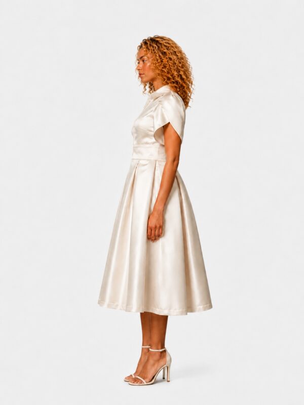 Off-White Satin Midi Dress with Open Back and Detachable Tulle Underskirt - Image 5