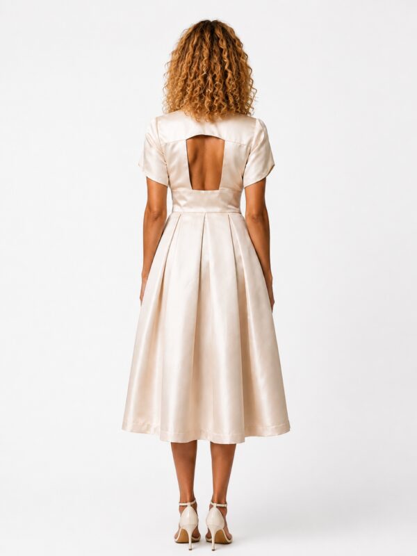 Off-White Satin Midi Dress with Open Back and Detachable Tulle Underskirt - Image 6
