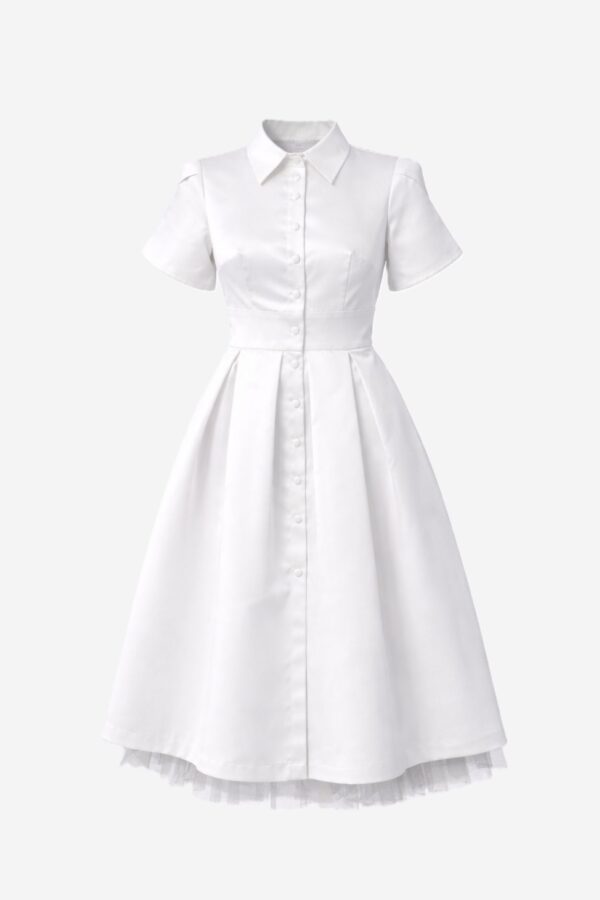 Off-White Satin Midi Dress with Open Back and Detachable Tulle Underskirt - Image 8