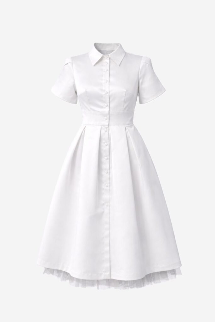 Off-White Satin Midi Dress with Open Back and Detachable Tulle Underskirt