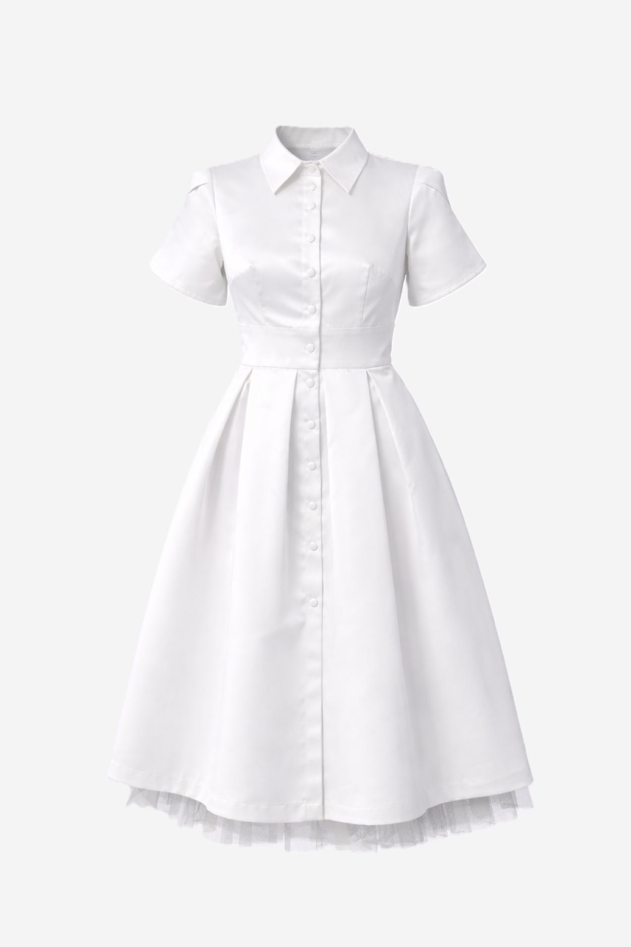 Off-White Satin Midi Dress with Open Back and Detachable Tulle Underskirt - Image 8